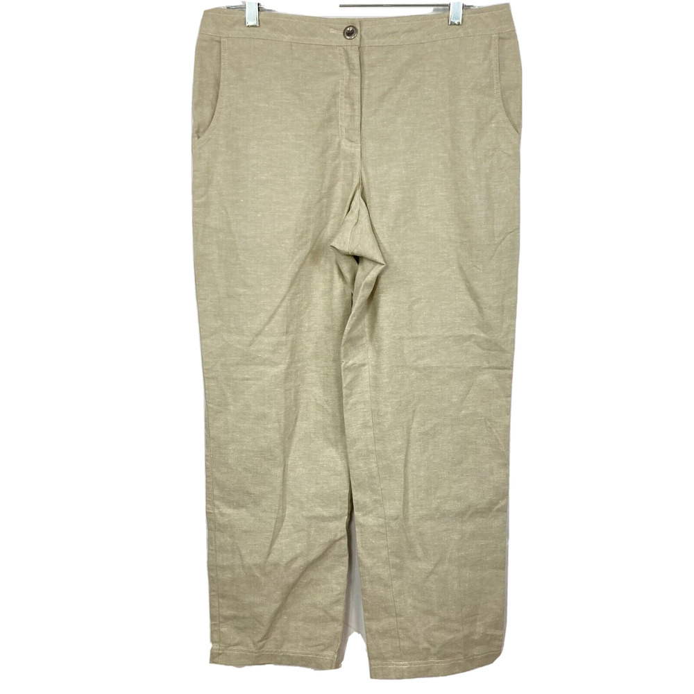 ExOfficio Pants Womens Sz 10 Beige Linen Stretch‎ Waist Relaxed Straight Leg
